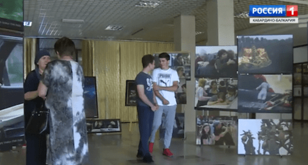 Exhibition 'Remember to Live', Nalchik. Screenshot from video report by KBR TV Exhibition 'Remember to Live', Nalchik. Screenshot from video report by KBR TV