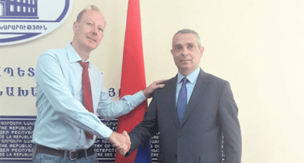 Martin Sonneborn, a member of the European Parliament (on the left), and Masis Mailyan, Foreign Minister of Nagorno-Karabakh, on August 27, 2019. Photo by the European Armenian Federation for Justice and Democracy (EAFJD), https://twitter.com/eafjd/status/1166354384273465344 Martin Sonneborn, a member of the European Parliament (on the left), and Masis Mailyan, Foreign Minister of Nagorno-Karabakh, on August 27, 2019. Photo by the European Armenian Federation for Justice and Democracy (EAFJD), https://twitter.com/eafjd/status/1166354384273465344