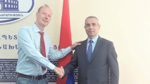 Martin Sonneborn, a member of the European Parliament (on the left), and Masis Mailyan, Foreign Minister of Nagorno-Karabakh, on August 27, 2019. Photo by the European Armenian Federation for Justice and Democracy (EAFJD), https://twitter.com/eafjd/status/1166354384273465344 Martin Sonneborn, a member of the European Parliament (on the left), and Masis Mailyan, Foreign Minister of Nagorno-Karabakh, on August 27, 2019. Photo by the European Armenian Federation for Justice and Democracy (EAFJD), https://twitter.com/eafjd/status/1166354384273465344
