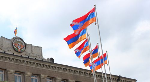The flag of the Nagorno-Karabakh Republic in Stepanakert. Photo by Alvard Grigoryan for the "Caucasian Knot" The flag of the Nagorno-Karabakh Republic in Stepanakert. Photo by Alvard Grigoryan for the "Caucasian Knot"