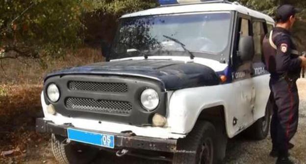 A police car at the site of the CTO in Dagestan. Photo by the press service of the Russian National Antiterrorist Committee http://nac.gov.ru/kontrterroristicheskie-operacii/v-hode-kto-v-dagestane-neytralizovany-troe-2.html A police car at the site of the CTO in Dagestan. Photo by the press service of the Russian National Antiterrorist Committee http://nac.gov.ru/kontrterroristicheskie-operacii/v-hode-kto-v-dagestane-neytralizovany-troe-2.html
