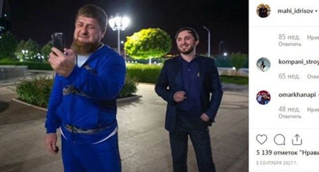 Ramzan Kadyrov (on the left) and Makhi Idrisov. Screenshot of the post on Idrisov's Instagram https://www.instagram.com/p/BYq_dlVBQIU/ Ramzan Kadyrov (on the left) and Makhi Idrisov. Screenshot of the post on Idrisov's Instagram https://www.instagram.com/p/BYq_dlVBQIU/