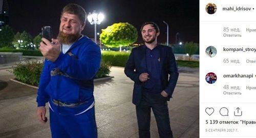 Ramzan Kadyrov (on the left) and Makhi Idrisov. Screenshot of the post on Idrisov's Instagram https://www.instagram.com/p/BYq_dlVBQIU/ Ramzan Kadyrov (on the left) and Makhi Idrisov. Screenshot of the post on Idrisov's Instagram https://www.instagram.com/p/BYq_dlVBQIU/