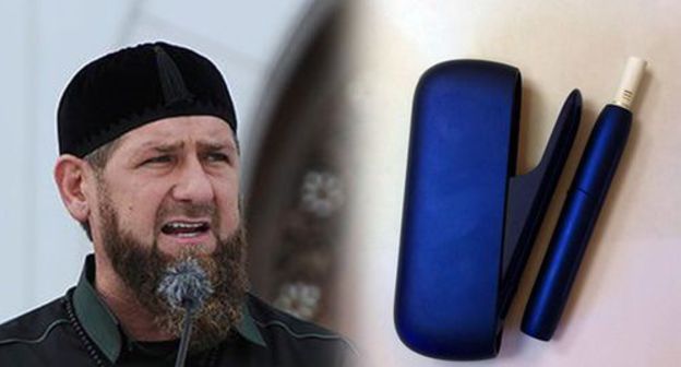 Ramzan Kadyrov; an electronic cigarette. Photo REUTERS/Said Tsarnayev; Nina Tumanova. Collage by the "Caucasian Knot" Ramzan Kadyrov; an electronic cigarette. Photo REUTERS/Said Tsarnayev; Nina Tumanova. Collage by the "Caucasian Knot"