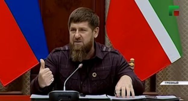 Ramzan Kadyrov at a meeting with the Chechen government, November 5, 2019. Screenshot from the video posted by ChGTRK 'Grozny' at https://www.youtube.com/watch?v=rPQzE5F2u0w Ramzan Kadyrov at a meeting with the Chechen government, November 5, 2019. Screenshot from the video posted by ChGTRK 'Grozny' at https://www.youtube.com/watch?v=rPQzE5F2u0w
