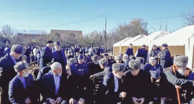 Participajnts of the Ingush Council of Teips at the Congress on November 9, 2019. Screenshot of the video on Ruslan Albakov-Myarshkhi YouTube channel https://www.youtube.com/watch?v=IevgTkfvG4k Participajnts of the Ingush Council of Teips at the Congress on November 9, 2019. Screenshot of the video on Ruslan Albakov-Myarshkhi YouTube channel https://www.youtube.com/watch?v=IevgTkfvG4k