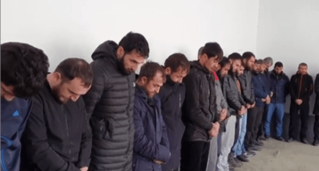 People detained for drinking alcoholic beverages and using psychotropic substances. Screenshot from video posted by Chechen MIA at https://www.instagram.com/p/B5k3-STFR-y/ People detained for drinking alcoholic beverages and using psychotropic substances. Screenshot from video posted by Chechen MIA at https://www.instagram.com/p/B5k3-STFR-y/