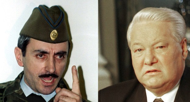 Djokhar Dudaev (left) and Boris Yeltsin. Collage made by the Caucasian Knot. Photo: REUTERS/Stringer Djokhar Dudaev (left) and Boris Yeltsin. Collage made by the Caucasian Knot. Photo: REUTERS/Stringer