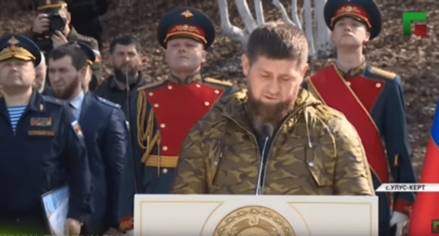 Screenshot of the report on the events in honour of perished Pskov paratroopers by the "Grozny" TV channel, https://youtu.be/Vn_6TCwHZUw Screenshot of the report on the events in honour of perished Pskov paratroopers by the "Grozny" TV channel, https://youtu.be/Vn_6TCwHZUw