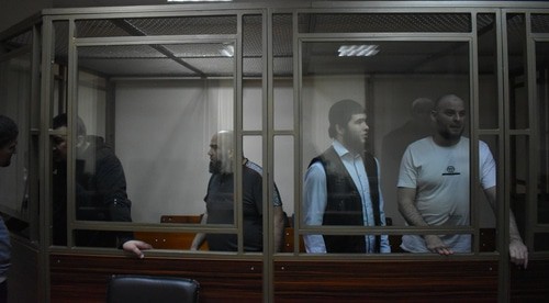 Ilsur Amangaziev, Uveis Nimatulaev, Khasan Kitiev and Georgy Yusupov (from left to right) in the courtroom. Photo by Konstantin Volgin for the Caucasian Knot Ilsur Amangaziev, Uveis Nimatulaev, Khasan Kitiev and Georgy Yusupov (from left to right) in the courtroom. Photo by Konstantin Volgin for the Caucasian Knot