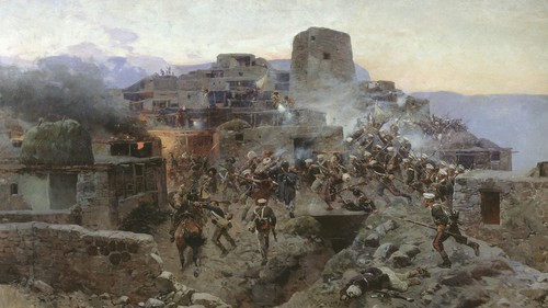 Storming the village of Gimry. A painting by Francois Roubaud https://ru.wikipedia.org/wiki/Битва_за_Гимры#/media/Файл:Sturm_aul_Gimry_1891.jpg Storming the village of Gimry. A painting by Francois Roubaud https://ru.wikipedia.org/wiki/Битва_за_Гимры#/media/Файл:Sturm_aul_Gimry_1891.jpg