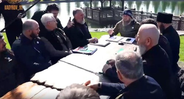 A meeting of the operational headquarters on fighting the COVID-19 crisis. April 7, 2020. Screenshot of the video at Ramzan Kadyrov's offical page at VKontakte https://vk.com/ramzan A meeting of the operational headquarters on fighting the COVID-19 crisis. April 7, 2020. Screenshot of the video at Ramzan Kadyrov's offical page at VKontakte https://vk.com/ramzan