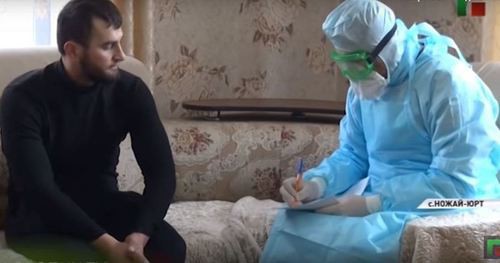 A resident of Nozhai-Yurt publicly repented on air of the TV channel for violating quarantine measures. Screenshot of the video https://newsvideo.su/video/12529392 A resident of Nozhai-Yurt publicly repented on air of the TV channel for violating quarantine measures. Screenshot of the video https://newsvideo.su/video/12529392
