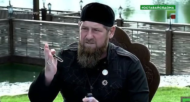 Ramzan Kadyrov at a meeting of the operational headquarters on April 17, 2020. Screenshot of the video by the Grozny TV channel https://www.youtube.com/watch?v=PGmx9mlRG7E Ramzan Kadyrov at a meeting of the operational headquarters on April 17, 2020. Screenshot of the video by the Grozny TV channel https://www.youtube.com/watch?v=PGmx9mlRG7E