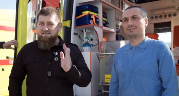 Ramzan Kadyrov and Elkhan Suleimanov, head of the Ministry of Public Health of Chechnya. Photo: Ramzan Kadyrov's VKontakte page, https://vk.com/ramzan Ramzan Kadyrov and Elkhan Suleimanov, head of the Ministry of Public Health of Chechnya. Photo: Ramzan Kadyrov's VKontakte page, https://vk.com/ramzan