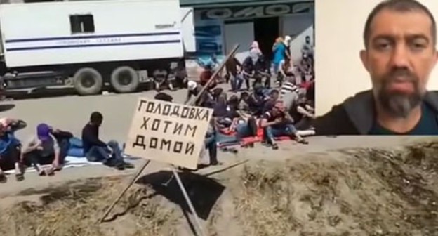 Hunger strikers from Azerbaijan in Magaramkent District of Dagestan. Screenshot: https://www.youtube.com/watch?v=Xw7z53klJn8 Hunger strikers from Azerbaijan in Magaramkent District of Dagestan. Screenshot: https://www.youtube.com/watch?v=Xw7z53klJn8