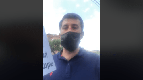 Ruben Melikyan, initiator of the protest action at the Armenian Parliament, June 12, 2020. Screenshot: https://www.facebook.com/rubenmelikian/videos/10222839819648210/ Ruben Melikyan, initiator of the protest action at the Armenian Parliament, June 12, 2020. Screenshot: https://www.facebook.com/rubenmelikian/videos/10222839819648210/