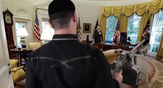 A video about Ramzan Kadyrov breaking into the White House. Screenshot of the video https://www.instagram.com/tv/CDKNxXdFS4-/?utm_source=ig_embed A video about Ramzan Kadyrov breaking into the White House. Screenshot of the video https://www.instagram.com/tv/CDKNxXdFS4-/?utm_source=ig_embed