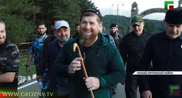 Ramzan Kadyrov and his entourage walking in the neighborhood of the village of Benoi. Screenshot of the video by the Grozny TV Channel https://www.youtube.com/watch?v=EU2jm0Z-05c Ramzan Kadyrov and his entourage walking in the neighborhood of the village of Benoi. Screenshot of the video by the Grozny TV Channel https://www.youtube.com/watch?v=EU2jm0Z-05c