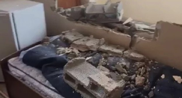 Wall of a building destroyed as a result of shelling attack on Stepanakert. Screenshot from the video posted by the Caucasian Knot Wall of a building destroyed as a result of shelling attack on Stepanakert. Screenshot from the video posted by the Caucasian Knot