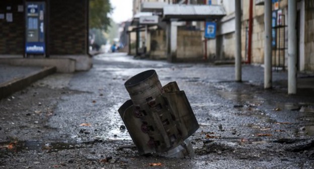 An unexploded bomb in Stepanakert. Photo: David Kagramanyan /NKR infocentre /Reuters An unexploded bomb in Stepanakert. Photo: David Kagramanyan /NKR infocentre /Reuters