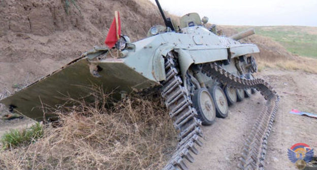 Destroyed military vehicle. Photo: press service of the Ministry of Defence of Nagorno-Karabakh Destroyed military vehicle. Photo: press service of the Ministry of Defence of Nagorno-Karabakh