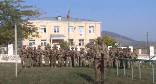 The military reported to the President of Azerbaijan on the establishment of control over the city of Zangilan
in Nagorno-Karabakh, October 20, 2020. Screenshot of the video posted at the DTX official YouTube channel https://www.youtube.com/watch?v=nvRyXmkQL7s&feature=emb_logo The military reported to the President of Azerbaijan on the establishment of control over the city of Zangilan
in Nagorno-Karabakh, October 20, 2020. Screenshot of the video posted at the DTX official YouTube channel https://www.youtube.com/watch?v=nvRyXmkQL7s&feature=emb_logo