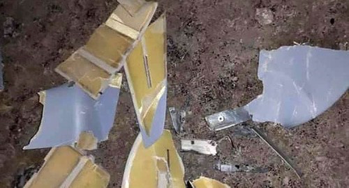 Fragments of a downed drone. Photo by the INFORMATION CENTER of Nagorno-Karabakh https://www.facebook.com/ArtsakhInformation/photos/pcb.210200620620726/210200583954063/ Fragments of a downed drone. Photo by the INFORMATION CENTER of Nagorno-Karabakh https://www.facebook.com/ArtsakhInformation/photos/pcb.210200620620726/210200583954063/