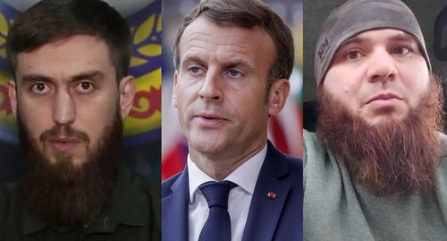 Chingiz Akhmadov, Emmanuel Macron, Musa Lomaev (from left to right). Collage by the "Caucasian Knot". Screenshot of the video: https://www.youtube.com/watch?v=dcA5fw8_Hcg Photo: Olivier Hoslet/Pool via REUTERS Chingiz Akhmadov, Emmanuel Macron, Musa Lomaev (from left to right). Collage by the "Caucasian Knot". Screenshot of the video: https://www.youtube.com/watch?v=dcA5fw8_Hcg Photo: Olivier Hoslet/Pool via REUTERS