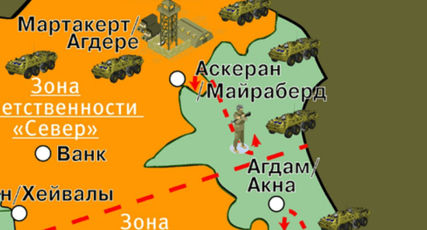 A part of the map "What Azerbaijan gains after war" drafted by the "Caucasian Knot" A part of the map "What Azerbaijan gains after war" drafted by the "Caucasian Knot"