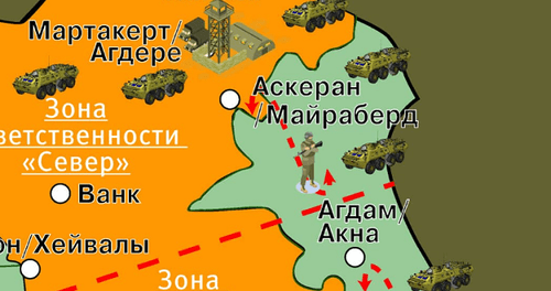 A part of the map "What Azerbaijan gains after war" drafted by the "Caucasian Knot" A part of the map "What Azerbaijan gains after war" drafted by the "Caucasian Knot"