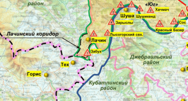A part of the infographic by the Russian Ministry of Defence, which reflects the situation as of 30 November 2020. The town of Lachin is admitted as part of Nagorno-Karabakh http://mil.ru/files/morf/asdgfadsfadscf2800.jpg A part of the infographic by the Russian Ministry of Defence, which reflects the situation as of 30 November 2020. The town of Lachin is admitted as part of Nagorno-Karabakh http://mil.ru/files/morf/asdgfadsfadscf2800.jpg