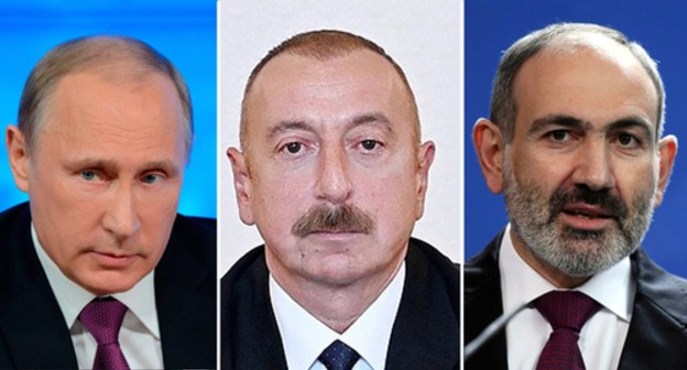 Vladimir Putin, Ilham Aliev and Nikol Pashinyan. Photos: press service of the Kremlin; press service of the Azerbaijani President, Ilham Aliev https://en.president.az/articles/42101 Vladimir Putin, Ilham Aliev and Nikol Pashinyan. Photos: press service of the Kremlin; press service of the Azerbaijani President, Ilham Aliev https://en.president.az/articles/42101
