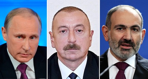 Vladimir Putin, Ilham Aliev and Nikol Pashinyan. Photos: press service of the Kremlin; press service of the Azerbaijani President, Ilham Aliev https://en.president.az/articles/42101 Vladimir Putin, Ilham Aliev and Nikol Pashinyan. Photos: press service of the Kremlin; press service of the Azerbaijani President, Ilham Aliev https://en.president.az/articles/42101