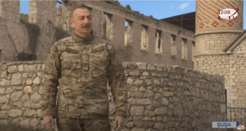 Ilham Aliev in the city of Shusha, January 14, 2021. Screenshot of the video https://youtu.be/L4B0RfWUjeU Ilham Aliev in the city of Shusha, January 14, 2021. Screenshot of the video https://youtu.be/L4B0RfWUjeU