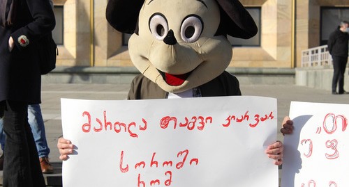 Participants of a rally in Tbilisi. A banner reading: "I'm not a mouse to be locked up in a hole." Photo by Inna Kukudjanova for the "Caucasian Knot" Participants of a rally in Tbilisi. A banner reading: "I'm not a mouse to be locked up in a hole." Photo by Inna Kukudjanova for the "Caucasian Knot"