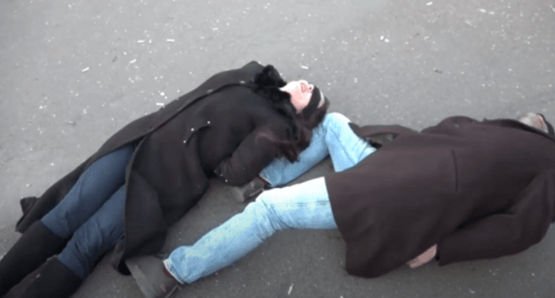 The ending of the performance "Execution of Ceausescu, or Death to Traitors". Screenshot of the video https://youtu.be/tkoZhFbW6O4 The ending of the performance "Execution of Ceausescu, or Death to Traitors". Screenshot of the video https://youtu.be/tkoZhFbW6O4