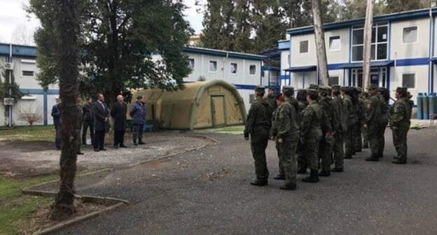 A regiment in the territory of the Russian mobile hospital in Sukhumi. Photo by the press service of Coordination Council of Organizations of Russian Compatriots (KSORS) https://ksors.ru/ksors-pozdravil-sotrudnic-voennogo-gospitalya-mo-rf-s-8-marta/" A regiment in the territory of the Russian mobile hospital in Sukhumi. Photo by the press service of Coordination Council of Organizations of Russian Compatriots (KSORS) https://ksors.ru/ksors-pozdravil-sotrudnic-voennogo-gospitalya-mo-rf-s-8-marta/"