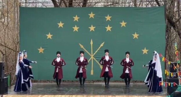 Adygs dancing a traditional dance during the celebration of the Circassian New Year at the Gaverdovsky Farm, March 21, 2021. Screenshot of the video published on "VKontakte" https://vk.com/typical01?w=wall-32771925_197124 Adygs dancing a traditional dance during the celebration of the Circassian New Year at the Gaverdovsky Farm, March 21, 2021. Screenshot of the video published on "VKontakte" https://vk.com/typical01?w=wall-32771925_197124