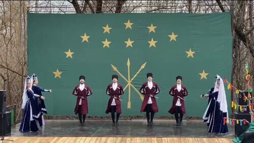 Adygs dancing a traditional dance during the celebration of the Circassian New Year at the Gaverdovsky Farm, March 21, 2021. Screenshot of the video published on "VKontakte" https://vk.com/typical01?w=wall-32771925_197124 Adygs dancing a traditional dance during the celebration of the Circassian New Year at the Gaverdovsky Farm, March 21, 2021. Screenshot of the video published on "VKontakte" https://vk.com/typical01?w=wall-32771925_197124