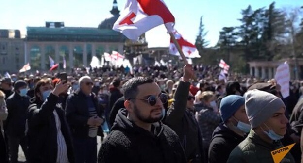 Protest against the construction of the Namakhvan HPP in Kutaisi, March 14, 2021. Screenshot: Sputnik Georgia Protest against the construction of the Namakhvan HPP in Kutaisi, March 14, 2021. Screenshot: Sputnik Georgia