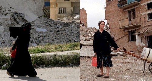 Aftermath of military conflicts in Syria (left) and Chechnya. Photo collage made by the Caucasian Knot. Photo: REUTERS/Khalil Ashawi, REUTERS/Stringer Aftermath of military conflicts in Syria (left) and Chechnya. Photo collage made by the Caucasian Knot. Photo: REUTERS/Khalil Ashawi, REUTERS/Stringer
