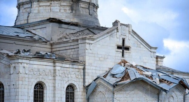 Destruction of the cathedral in the city of Shusha, October 8, 2020. Photo from the Facebook account of Araik Arutyunyan, the head of Nagorno-Karabakh https://www.facebook.com/ArayikHarutyunian/posts/620041545359889 Destruction of the cathedral in the city of Shusha, October 8, 2020. Photo from the Facebook account of Araik Arutyunyan, the head of Nagorno-Karabakh https://www.facebook.com/ArayikHarutyunian/posts/620041545359889