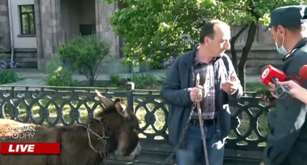 Pashinyan's opponent in front of the Armenian Parliament, Yerevan. Screenshot: YerevanToday Pashinyan's opponent in front of the Armenian Parliament, Yerevan. Screenshot: YerevanToday