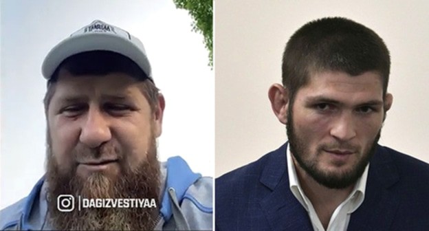Ramzan Kadyrov, Khabib Nurmagomedov. Screeshot: Dagestanskiye Izvestia, http://www.instagram.com/p/COygUcOI7kj and REUTERS/Maxim Shemetov. Collage made by the Caucasian Knot Ramzan Kadyrov, Khabib Nurmagomedov. Screeshot: Dagestanskiye Izvestia, http://www.instagram.com/p/COygUcOI7kj and REUTERS/Maxim Shemetov. Collage made by the Caucasian Knot