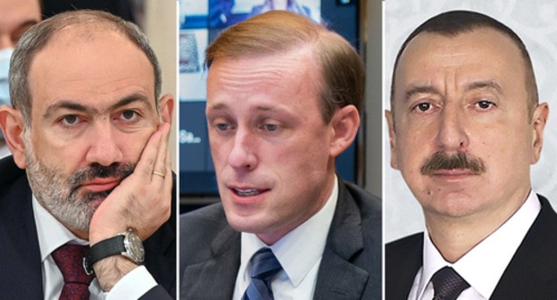 Nikol Pashinyan, Jake Sullivan, and Ilham Aliev. Photos: Tatarstan https://ru.wikipedia.org/wiki/Пашинян; National Security Council - https://ru.wikipedia.org/wiki/Салливан,_Джейк; press service of the Azerbaijani President. Collage by the "Caucasian Knot" Nikol Pashinyan, Jake Sullivan, and Ilham Aliev. Photos: Tatarstan https://ru.wikipedia.org/wiki/Пашинян; National Security Council - https://ru.wikipedia.org/wiki/Салливан,_Джейк; press service of the Azerbaijani President. Collage by the "Caucasian Knot"