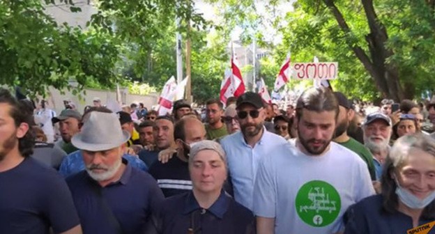 Protest against the construction of a hydroelectric power plant, May 24, 2021. Screenshot: Sputnik Georgia Protest against the construction of a hydroelectric power plant, May 24, 2021. Screenshot: Sputnik Georgia