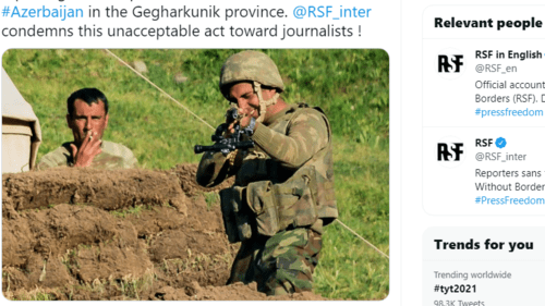 Screenshot of the posted made by the "Reporters without Borders", dated June 15, 2021, http://twitter.com/RSF_en/status/1407747497863307266 Screenshot of the posted made by the "Reporters without Borders", dated June 15, 2021, http://twitter.com/RSF_en/status/1407747497863307266