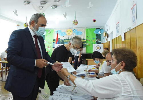 Nikol Pashinyan at a polling station in Yerevan during parliamentary elections, June 20, 2021. Photo: Lusi Sargsyan/Photolure via REUTERS Nikol Pashinyan at a polling station in Yerevan during parliamentary elections, June 20, 2021. Photo: Lusi Sargsyan/Photolure via REUTERS