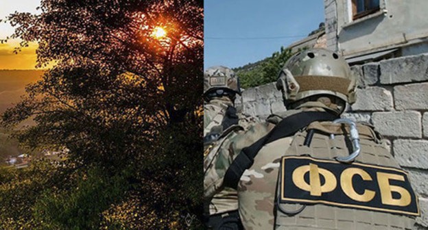 The village of Yandare; law enforcers. Collage made by the Caucasian Knot. Photo: Adam Sagov, Wikipedia.org, http://nac.gov.ru The village of Yandare; law enforcers. Collage made by the Caucasian Knot. Photo: Adam Sagov, Wikipedia.org, http://nac.gov.ru